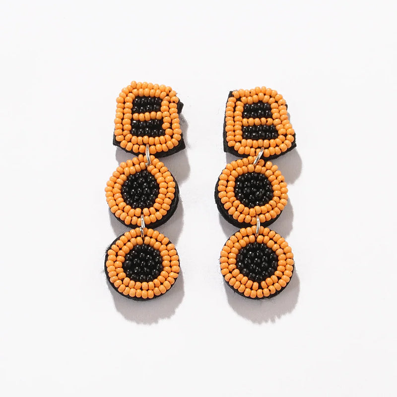 Hand Knitting Beaded Halloween Pumpkin Ghost Skull BOO Earrings