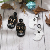 Hand Knitting Beaded Halloween Pumpkin Ghost Skull BOO Earrings