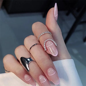 Gothic Metal Thin Nail Bling Rings for Women Girls / Silver