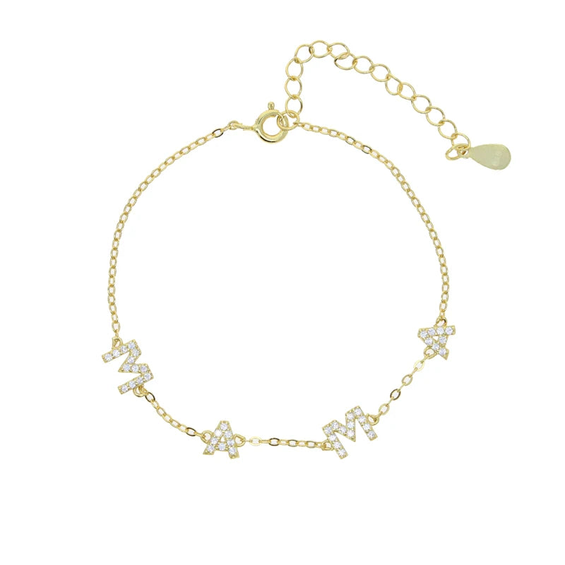 925 Silver Mama Charm Bracelet Clear Cz Women Mom Gift