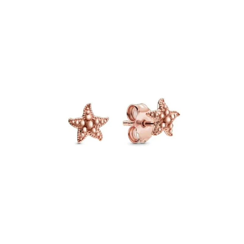 S925 Silver Delicate Rose Starfish Stud Earrings Pendant Jewelry