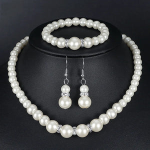 Pearl Jewelry Set Necklace Earrings Bracelets for Women's Party Wedding