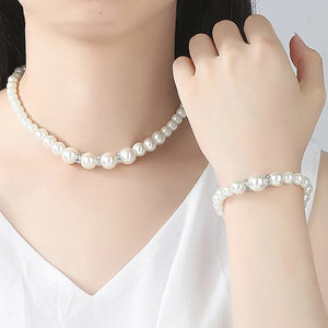 Pearl Jewelry Set Necklace Earrings Bracelets for Women's Party Wedding