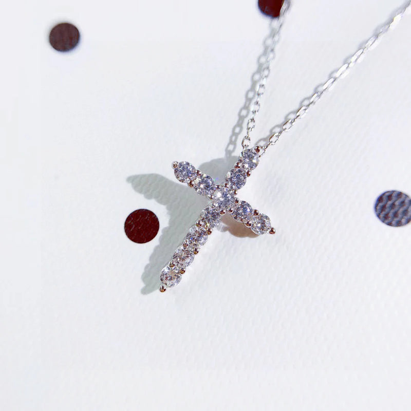 925 Silver Cross Pendant Necklace with Zircon - Women's Jewelry