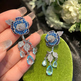 S925 Silver Earring Women Delicate Flower Full Diamond Zircon Camellia Gift
