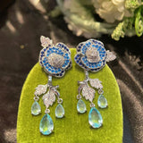 S925 Silver Earring Women Delicate Flower Full Diamond Zircon Camellia Gift