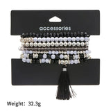 Multi-Layer Charm Bracelet for Women Girls Elastic Tassel Handmade Jewelry
