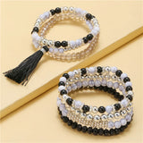 Multi-Layer Charm Bracelet for Women Girls Elastic Tassel Handmade Jewelry