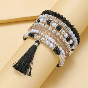 Multi-Layer Charm Bracelet for Women Girls Elastic Tassel Handmade Jewelry