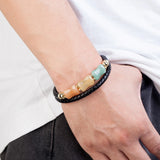 Natural Stone Beads Bracelet Men Women Leather Bangle