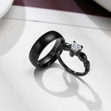 Romantic Heart Stone Couple Wedding Rings for Women Men Punk Vintage Bands