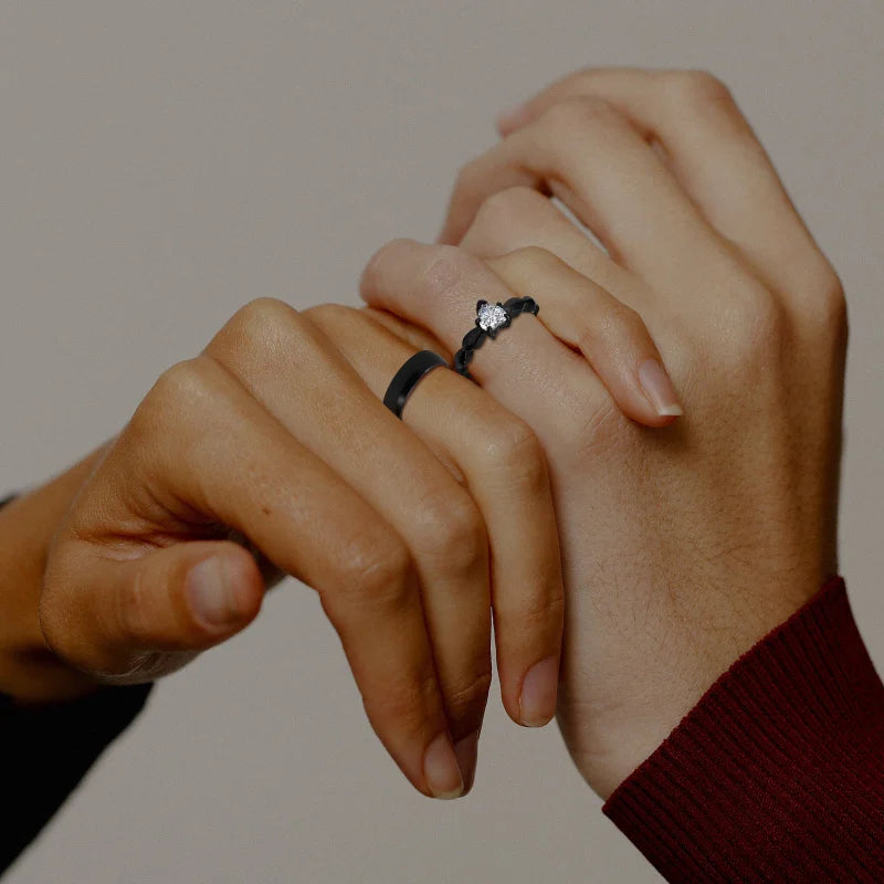 Romantic Heart Stone Couple Wedding Rings for Women Men Punk Vintage Bands