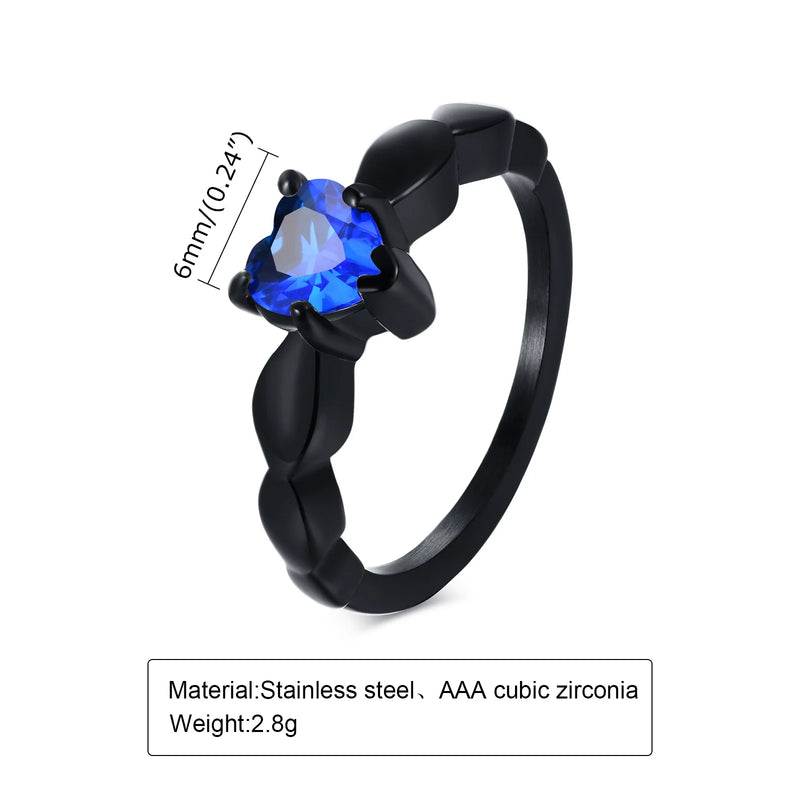 Romantic Heart Stone Couple Wedding Rings for Women Men Punk Vintage Bands