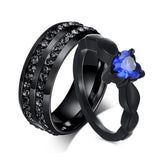 Romantic Heart Stone Couple Wedding Rings for Women Men Punk Vintage Bands