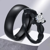 Romantic Heart Stone Couple Wedding Rings for Women Men Punk Vintage Bands