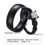 Romantic Heart Stone Couple Wedding Rings for Women Men Punk Vintage Bands