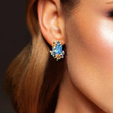 Sea Topaz 925 Silver Earrings 18K Butterfly Flower Enamel Jewelry