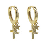 925 Silver Cross Star Moon Cz Drop Earrings Women Party Jewelry