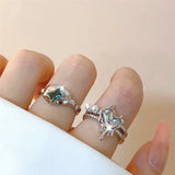 Irregular Melting Love Water Drop Shape Pearl Open Ring Zircon Metal Set Jewelry