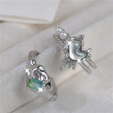 Irregular Melting Love Water Drop Shape Pearl Open Ring Zircon Metal Set Jewelry