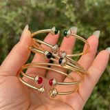 Round Natural Quartz Druzy Stone Copper Metal Bracelet