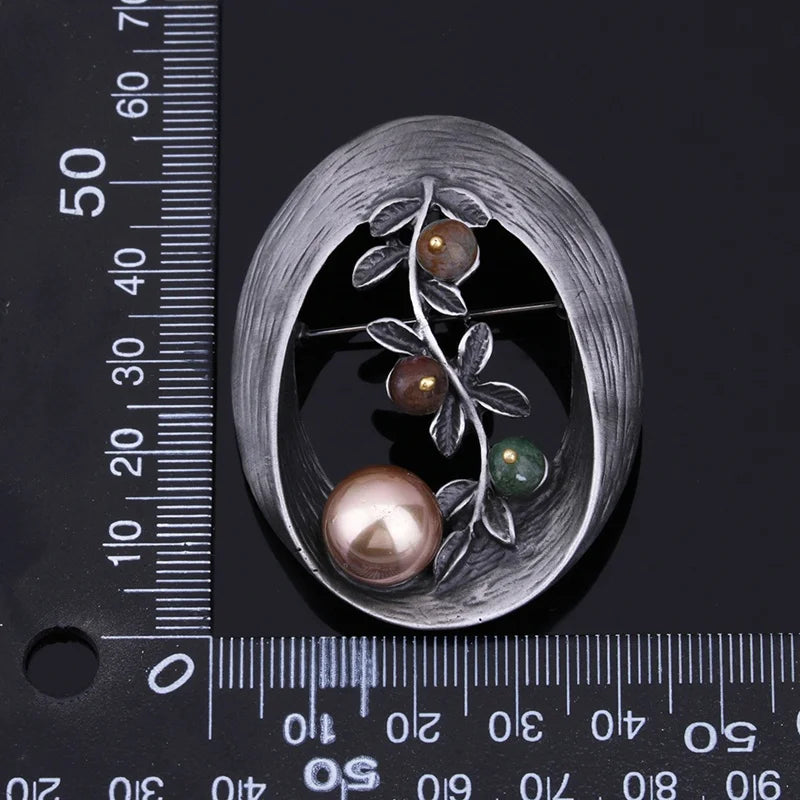 Vintage Oval Pearl Brooch Scarf Buckle for Women Party