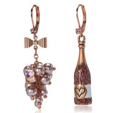 Rose Heart Champagne Bottle Stud Earrings