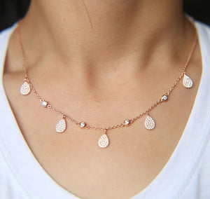 925 Silver Tear Water Drop Cz Stone Choker Necklace