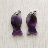 12pcs Natural Stone Mixed Fish Pendants for Jewelry Making Necklaces