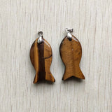 12pcs Natural Stone Mixed Fish Pendants for Jewelry Making Necklaces