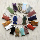 12pcs Natural Stone Mixed Fish Pendants for Jewelry Making Necklaces