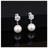 925 Silver Stud Earrings with Pearl Long Earrings for Women