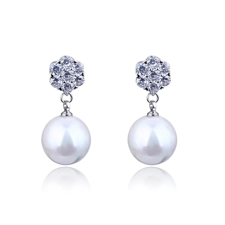 925 Silver Stud Earrings with Pearl Long Earrings for Women
