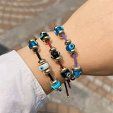 Enamel Heart Evil Eye Charm Bangle Bracelet Women Jewelry