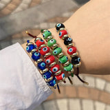 Enamel Heart Evil Eye Charm Bangle Bracelet Women Jewelry