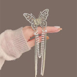 Butterfly Pearl Tassel Hair Claw Rhinestone Clip