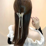 Butterfly Pearl Tassel Hair Claw Rhinestone Clip
