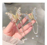 Butterfly Pearl Tassel Hair Claw Rhinestone Clip