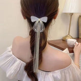 Butterfly Pearl Tassel Hair Claw Rhinestone Clip