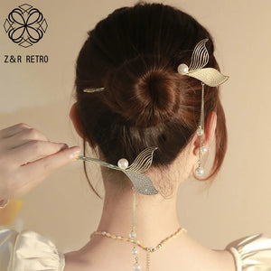 Fish Tail Tassel Hairpin Goth Accessories Clip Headdress for Women