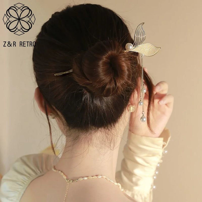 Fish Tail Tassel Hairpin Goth Accessories Clip Headdress for Women