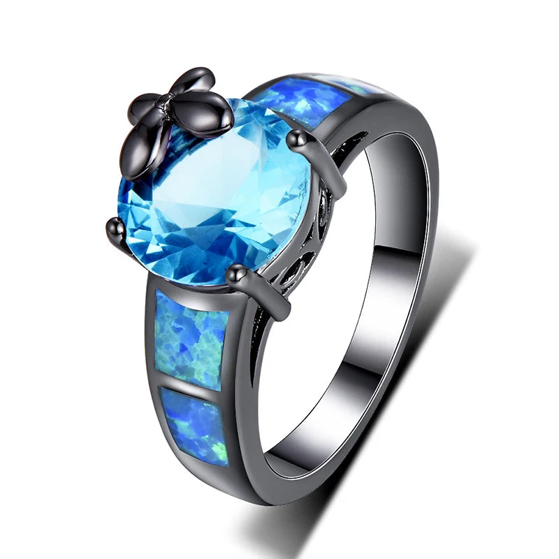 Purple Zirconia Flower Finger Ring Wedding Band for Women