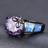 Purple Zirconia Flower Finger Ring Wedding Band for Women