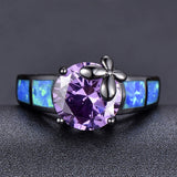 Purple Zirconia Flower Finger Ring Wedding Band for Women