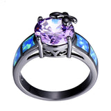 Purple Zirconia Flower Finger Ring Wedding Band for Women