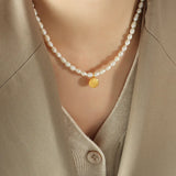 Girls Coin Pendant Necklace Natural Pearl Plated Baroque Small Pendant