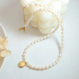 Girls Coin Pendant Necklace Natural Pearl Plated Baroque Small Pendant