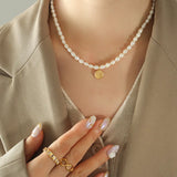Girls Coin Pendant Necklace Natural Pearl Plated Baroque Small Pendant