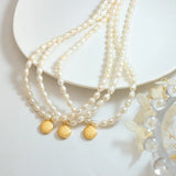 Girls Coin Pendant Necklace Natural Pearl Plated Baroque Small Pendant