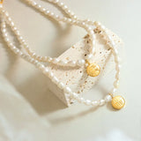 Girls Coin Pendant Necklace Natural Pearl Plated Baroque Small Pendant